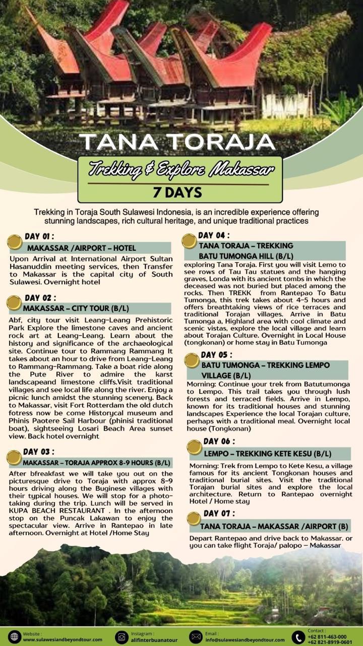Brosur Tana Toraja dengan informasi tujuan wisata.