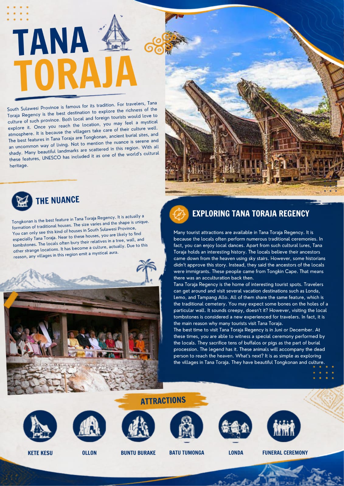 Brosur Tana Toraja dengan foto dan informasi perjalanan.